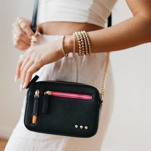 Black Rectangle Chain Crossbody Bag Accent Colors